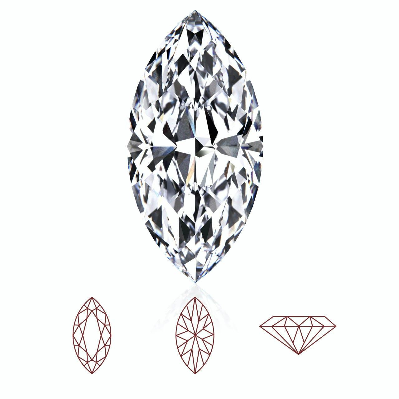 Marquise cut among different types of diamond cut from different angles