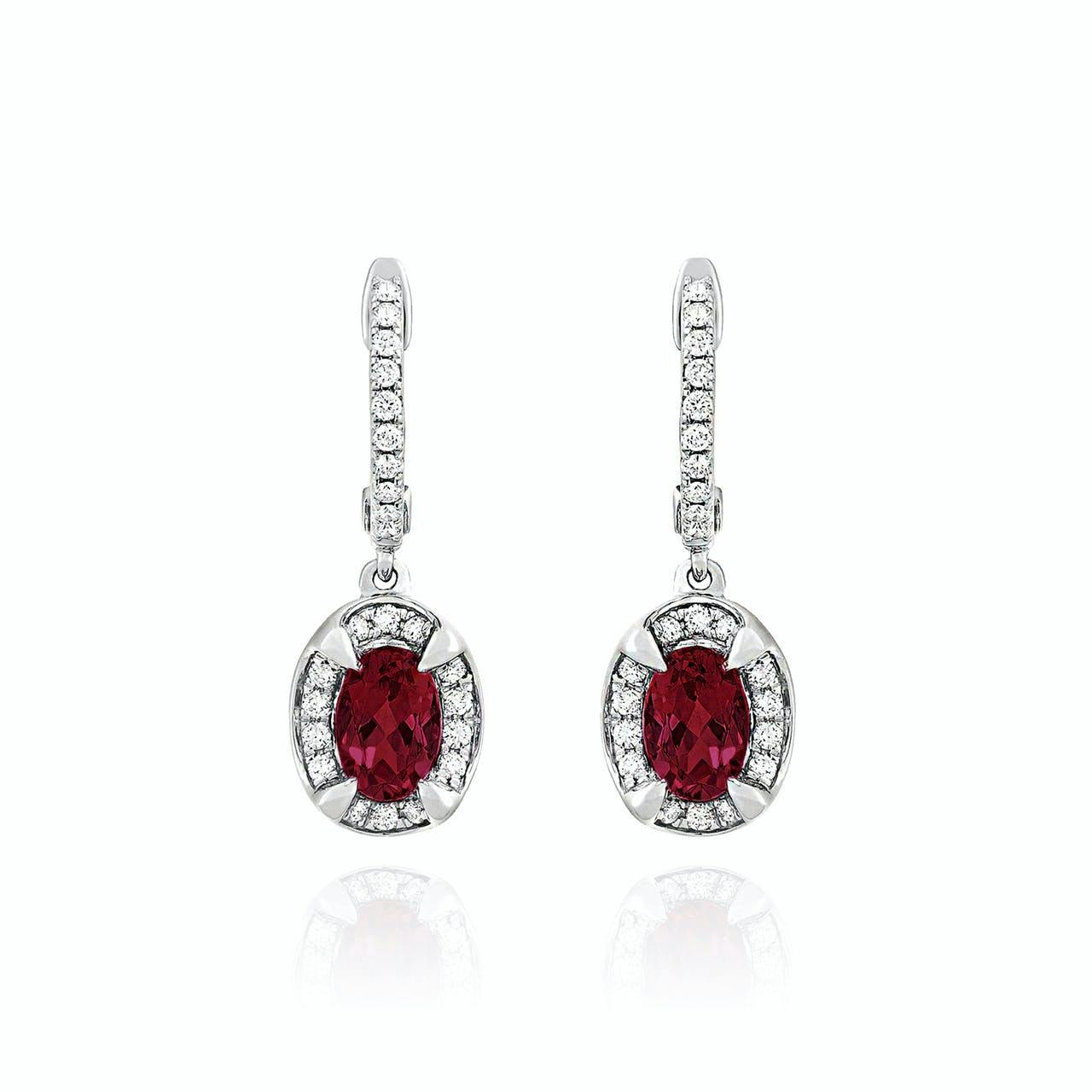 18k white gold natural ruby diamond earrings 