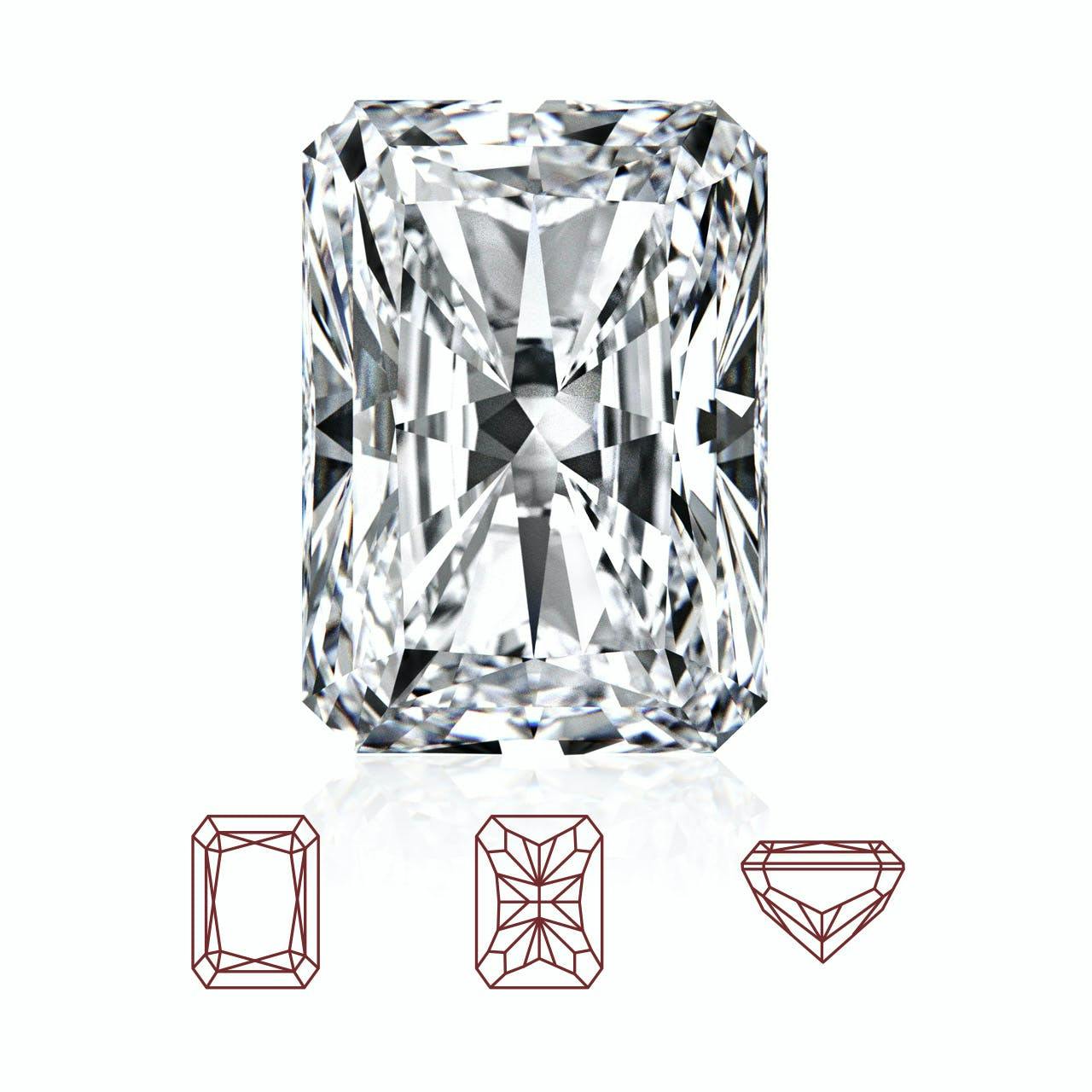 Radiant cut among different types of diamond cut from different angles