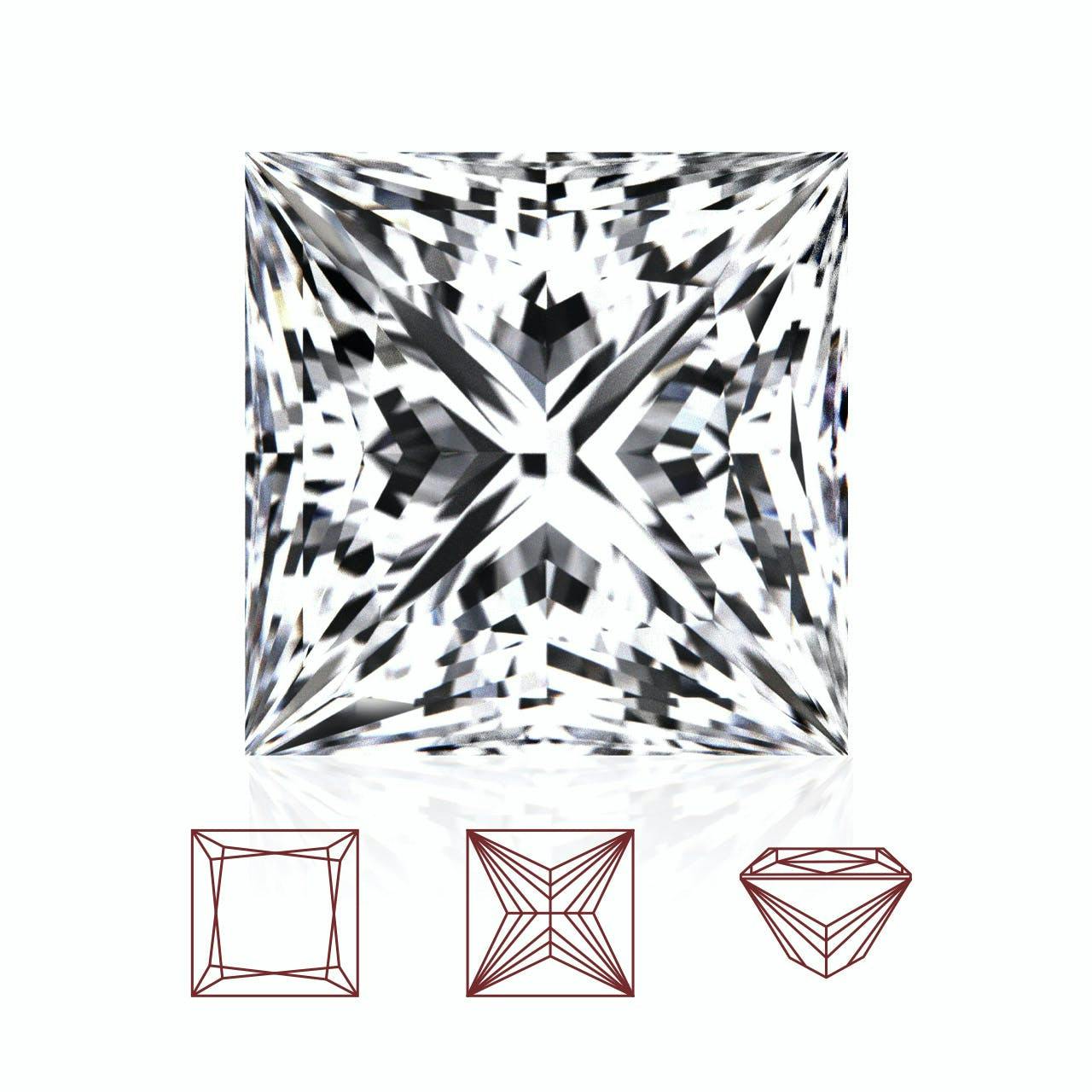 Princess cut among different types of diamond cut from different angles