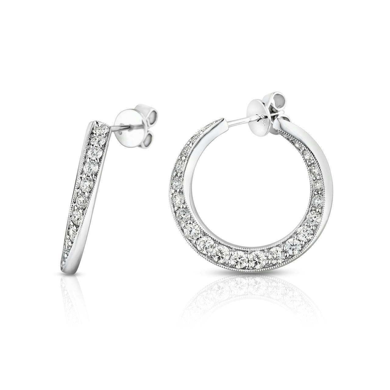 18K white gold diamond hoop earrings round diamond natural diamond