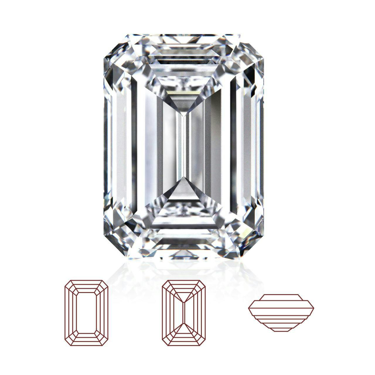 Emerald cut among different types of diamond cut from different angles
