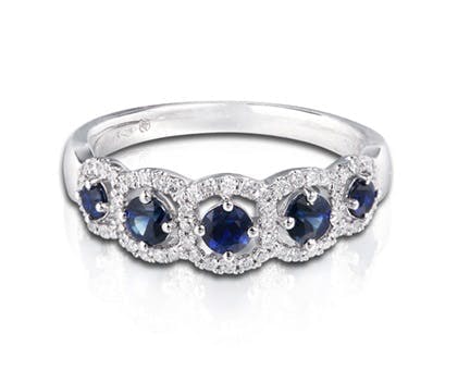 Handcrafted and set 18 karat white gold sapphire stackable rings