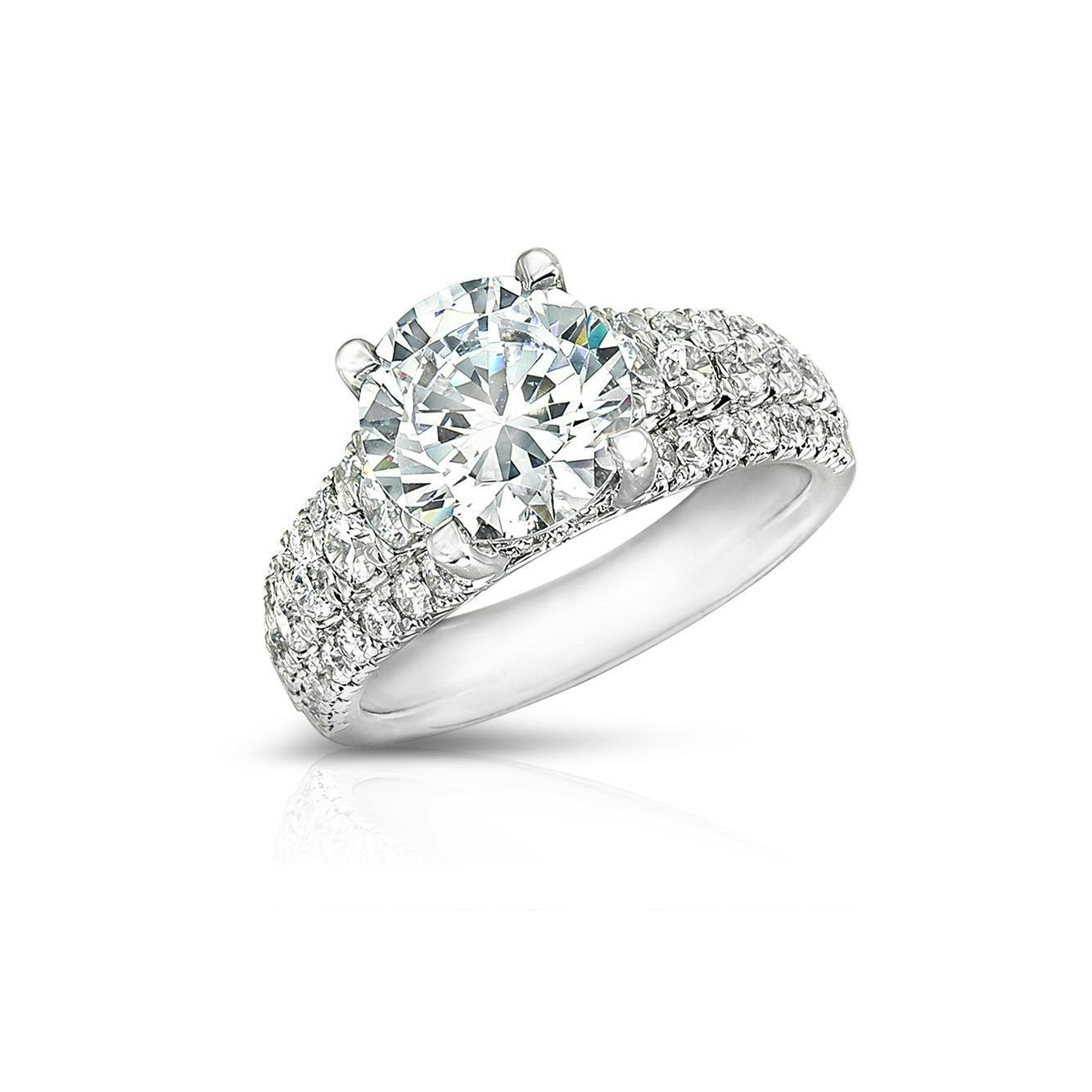 18k white gold diamond ring natural center stone diamond wide pave setting
